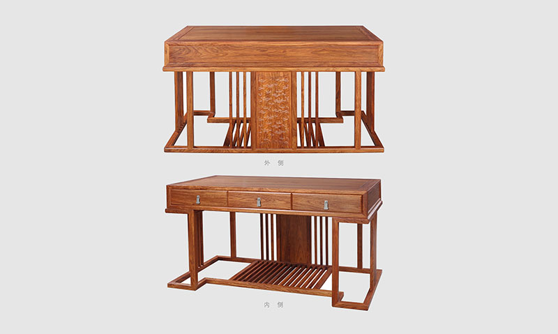 石鼓 别墅中式家居书房装修实木书桌效果图